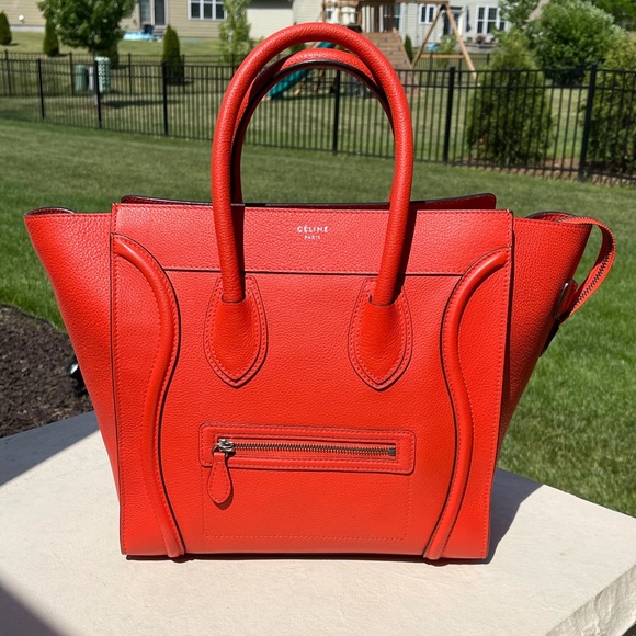 Celine Handbags - Celine | Mini Luggage Handbag in Red/Orange Color